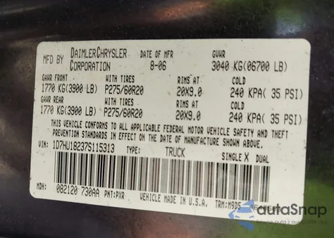 2007 Dodge Ram 1500 Slt/Trx4 Off Road/Sport from USA, damaged, VIN 1D7HU18237S115313